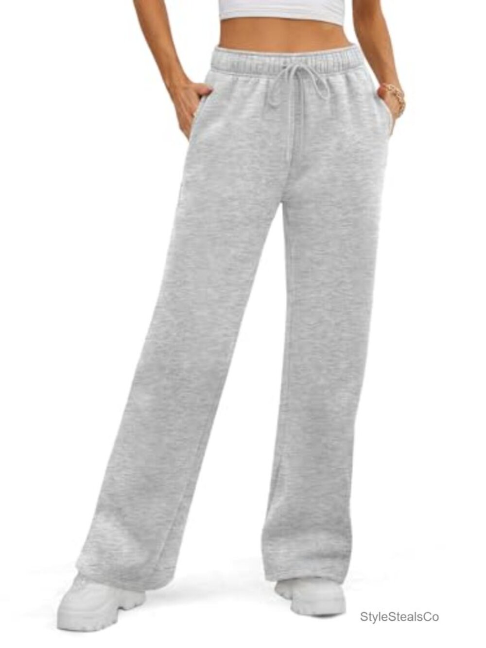 Cozy Fleece Lined Wide Leg Sweatpants with Pockets